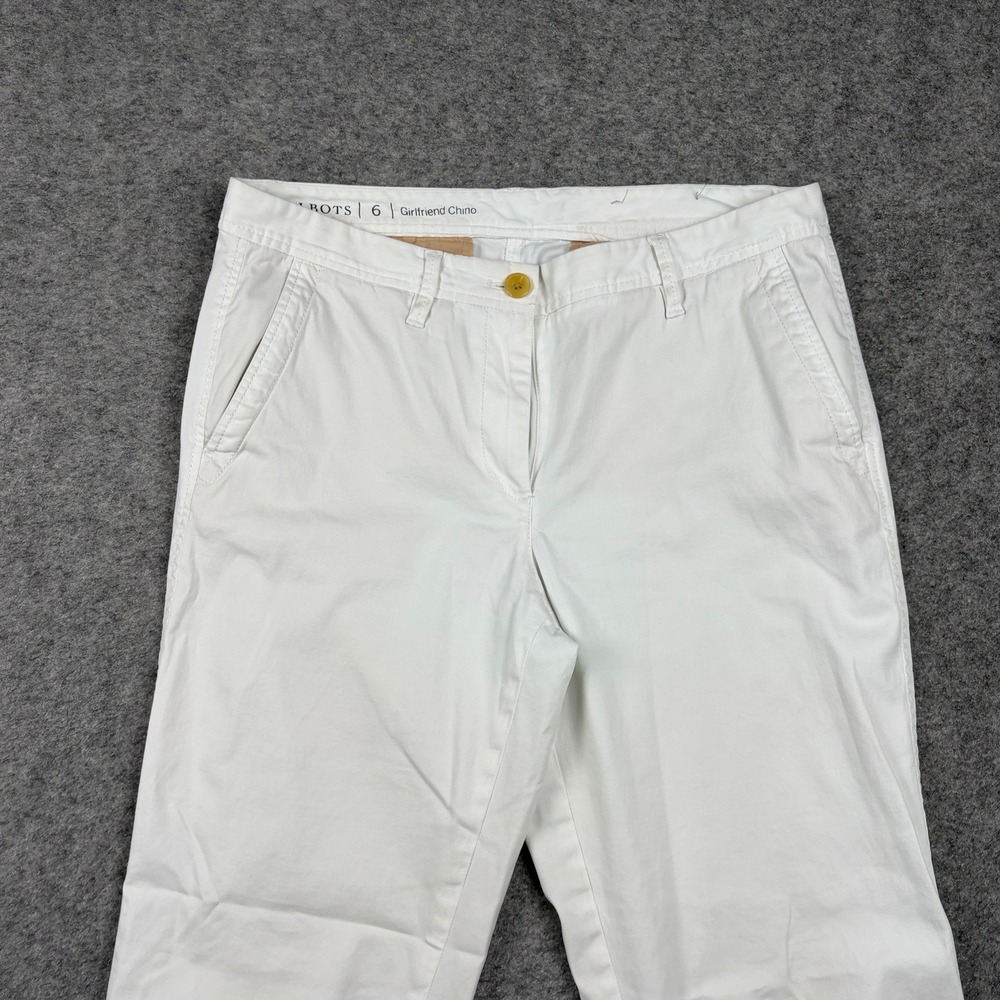 Talbots Girlfriend Chino Women 6 White Cotton Stretch Tapered Pants Straight Leg